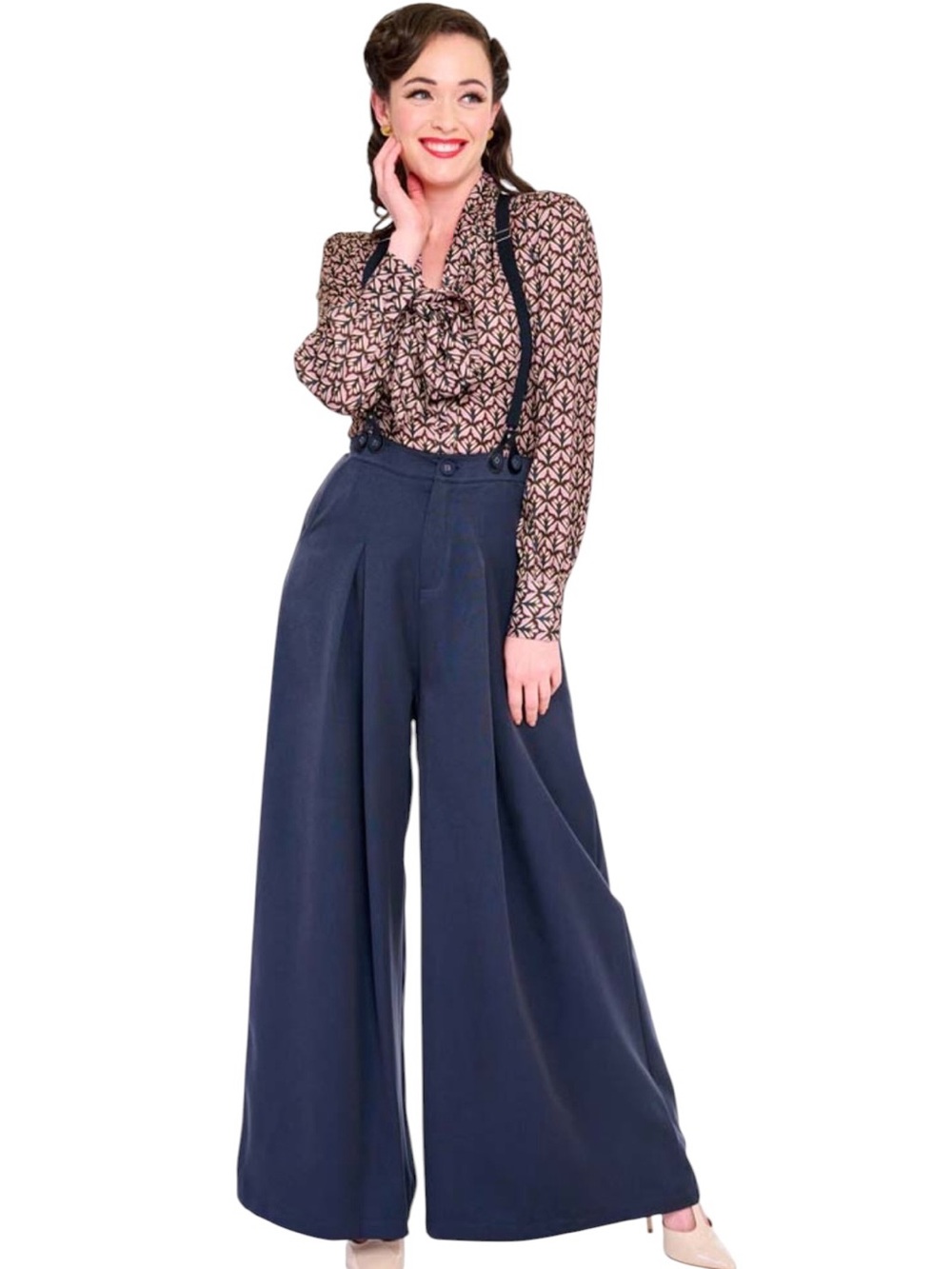 Voodoo Vixen NAVY WIDE LEG SUSPENDER
TROUSERS
